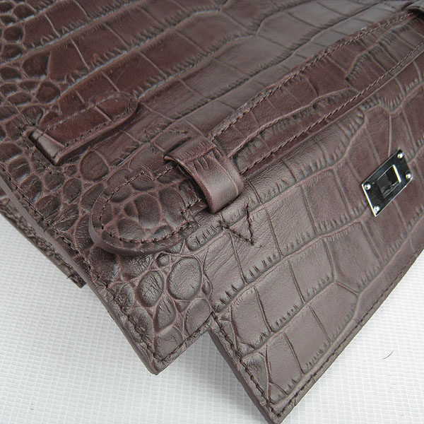 AAA Hermes Kelly 22 CM Crocodile Veins Leather Handbag Coffee H008 On Sale